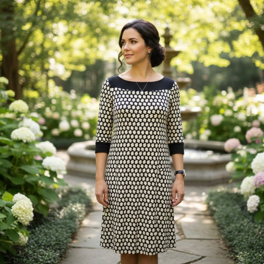 Gilli Black and Cream Geometric Long Sleeve Dress NWOT Excellent Condition